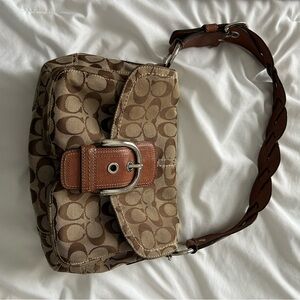 Coach Tan and Brown Patterned Shoulder Bag